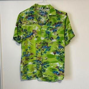Vibrant Green Kids' Tropical Button Down Shirt